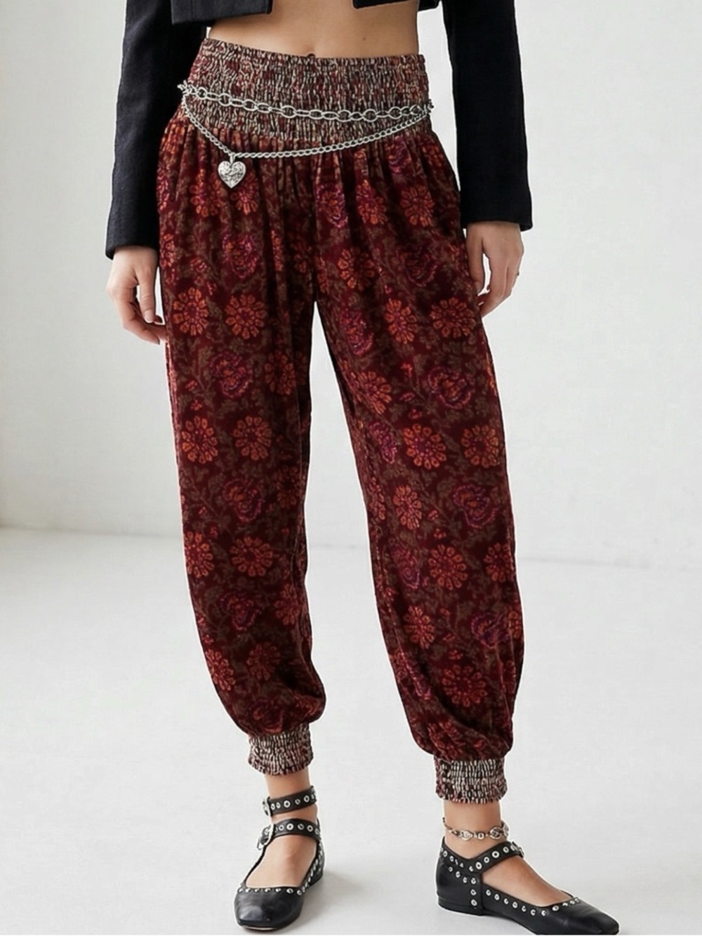Free People FP One Marla Velvet Harem Gypsy Pants Plum Size Large NEW Bohemian